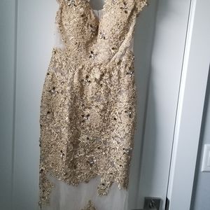 Gold Beaded Prom Dress